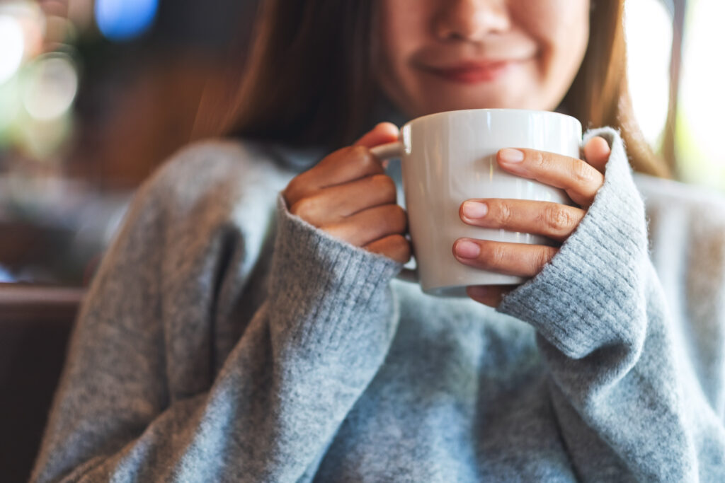 drinking coffee in a cafe