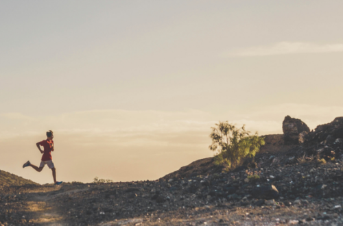 A person Running on a trail in the sunrise